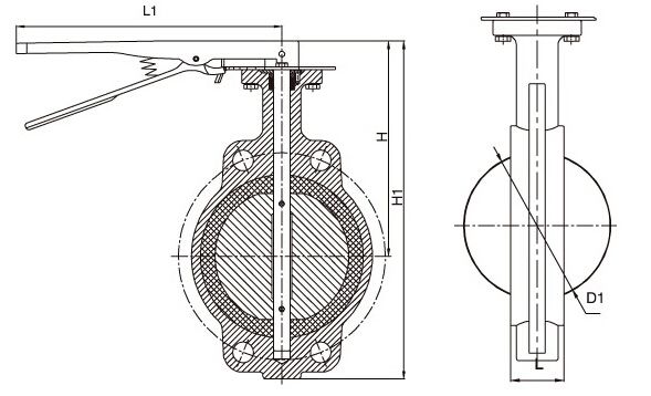 手柄对夹蝶阀尺寸图