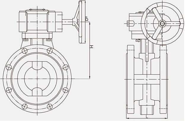 蜗轮法兰蝶阀尺寸图