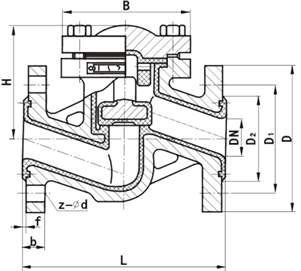 H41F升降式衬氟止回阀尺寸图