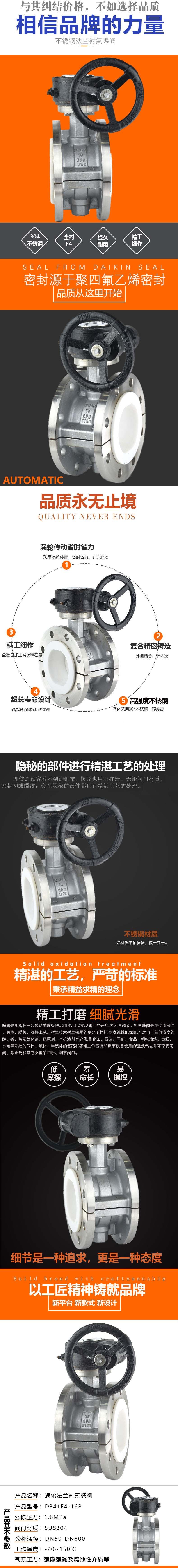 D341F4不锈钢涡轮法兰衬氟蝶阀